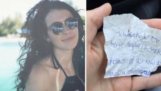 she-buys-homeless-man-meal-&-sits-with-him.-he-hands-her-crumpled-note-before-leaving