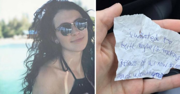 she-buys-homeless-man-meal-&-sits-with-him.-he-hands-her-crumpled-note-before-leaving